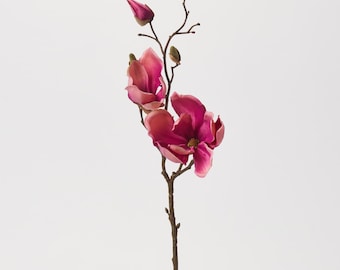 Fuchsia Magnolia Blossom & Bud Multiple Blooming Branch Stem Spray - 19"