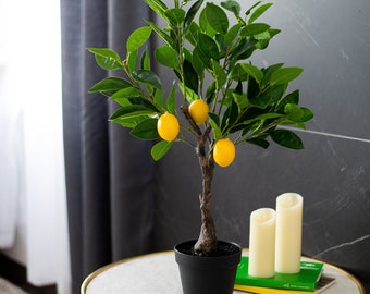 Real Touch Faux Lemon Tree in Black Drop in Pot