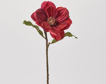 Persian Red Magnolia Bloom Single Stem Faux Floral Spray - 27"