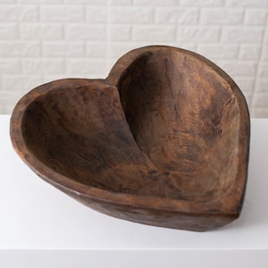 Hand Carved Spanish Oak Wood Heart Shaped Bowl 2 Size Options image 7