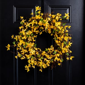 Golden Yellow Forsythia on Twig Base Spring Summer Front Door Wreath 22 image 1