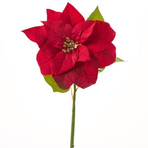 Red Velvet Christmas Poinsettia Bloom Single Stem Holiday Spray - 24&quot;