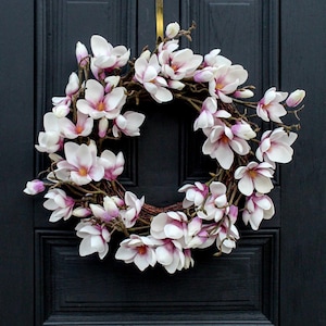 Echter Hauch Japanische Creme & Lavendel Magnolie Blume Alltag Frühlingskranz