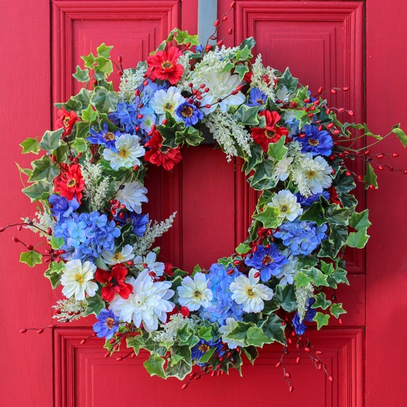 Red White Blue Summer Floral Patriotic Americana Decor Etsy