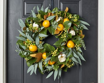 Fresh Citrus Real Touch Magnolia & Lemons, Eucalyptus Spring Estate Wreath