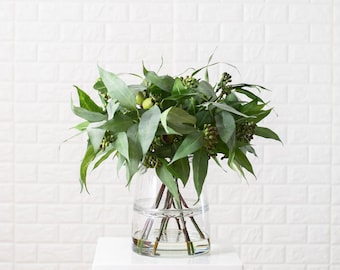 Cluster Seed & Pod Eucalyptus Branch Everyday Arrangement Centerpiece in Glass Jug Vase
