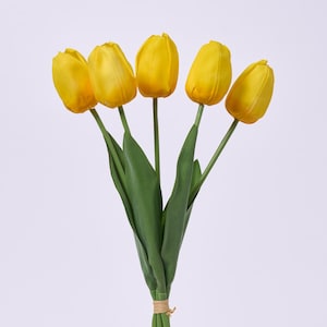 Yellow Real Touch Faux Tulip Bouquet Bundle of 5 Stems