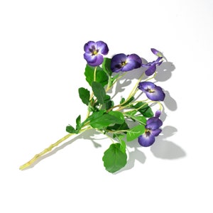 Dark Purple Faux Floral Silk Pansy Spray with Wired Stem
