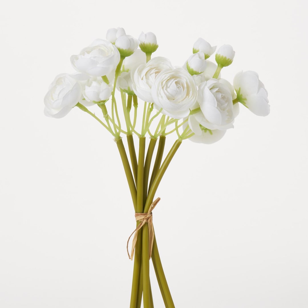 EDG - Enzo de Gasperi Pianta Ramo Ranuncolo Avorio Artificiale con Foglie, Fiore Finto Realistico per Decorazioni H50 cm