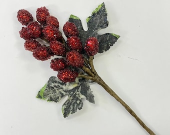 Royal Beaded Grape Sugar Faux Fruit Cluster Christmas Stem Pic  - Available In 2 Colors