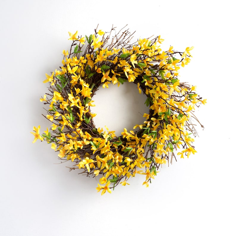 Golden Yellow Forsythia on Twig Base Spring Summer Front Door Wreath 22 image 2