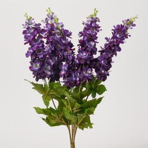 Blooming Dark Purple Silk Delphinium Bush Bouquet Faux Floral Spray - 22"