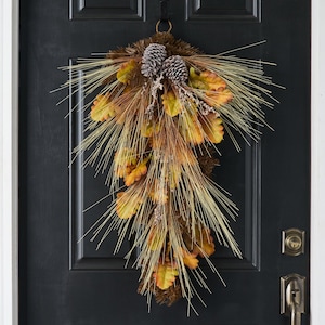 Bleached Wheat Grass, Pinecone & Autumn Oak Leaf Fall Front Door Swag