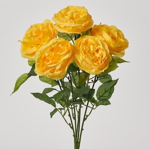 Vibrant Yellow Cabbage Rose Blooms Faux Floral Stem Bouquet - 17&quot;