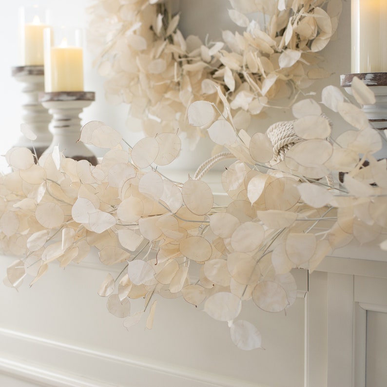 Dried Look Translucent Bleached Lunaria All Seasons Garland Multiple Lengths Available image 1