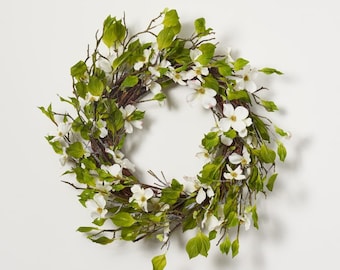 White Dogwood Blossom & Wild Branch Spring Front Door Wreath - 24"