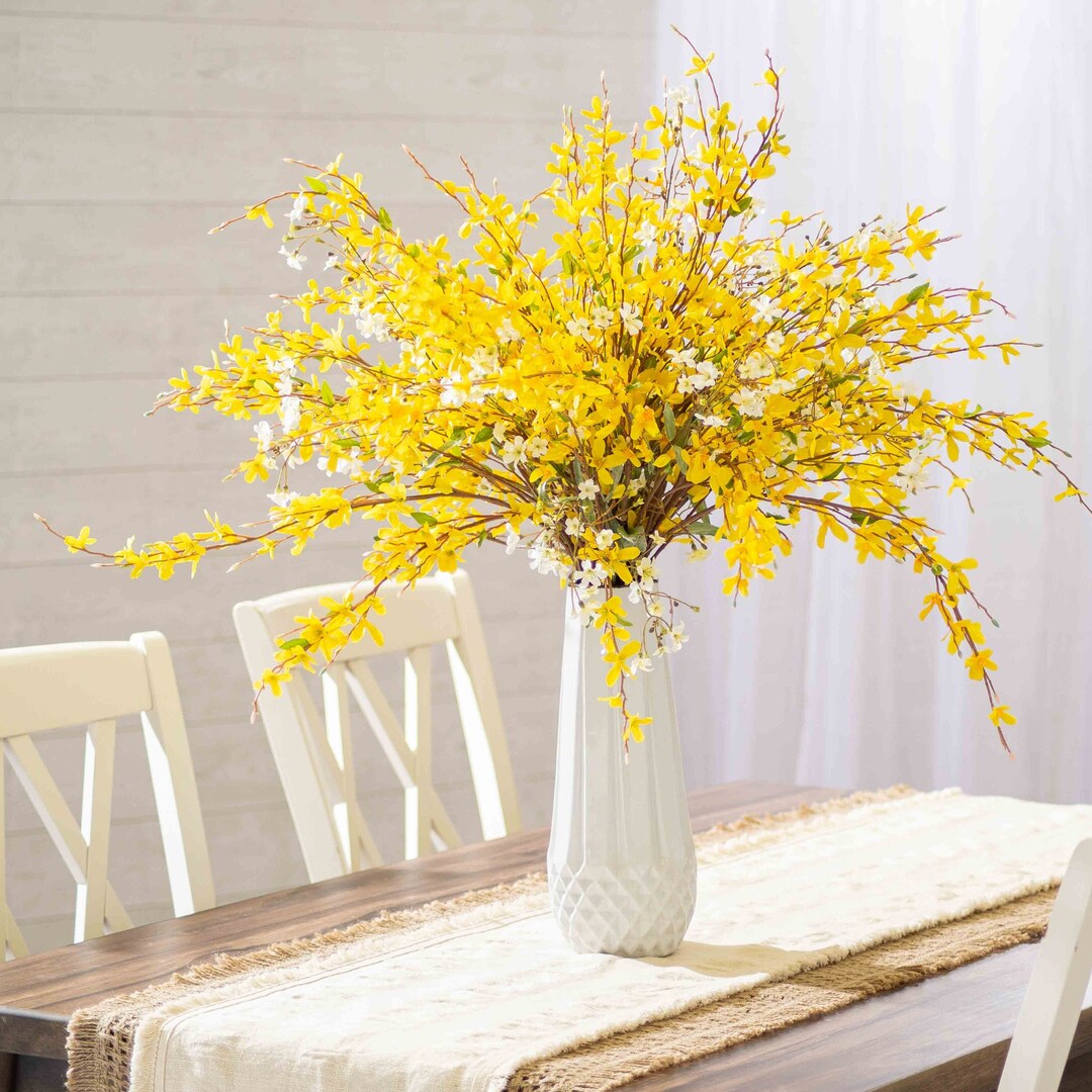 【 sykia 】Rainy Day Branches Pierce Yellow Forsythia Branch & White Wildflower Large Faux Floral