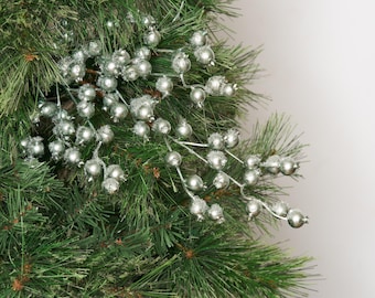 Metallic Silver Blue Tinsel Waterproof Berry Branch Spray - 26"