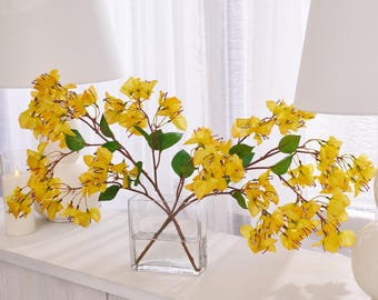 Lifelike Golden Yellow Bougainvillea Branches in Modern Rectangle Pocket Vase Spring Water Illusion Centerpiece Arrangement