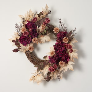 Autumn Romance - Harvest Hydrangea, Mauve Ranunculus, Seeded Eucalyptus Fall Front Door Wreath