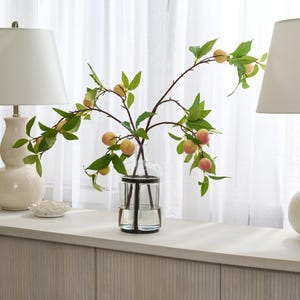 Lifelike Mini Peach Branches in Industrial Bottle Vase Everyday Spring Water Illusion Arrangement