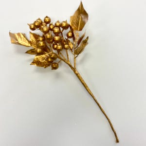 Waterproof Metallic Matte Gold Faux Crabapple Berry Pick Spray - 14&quot;