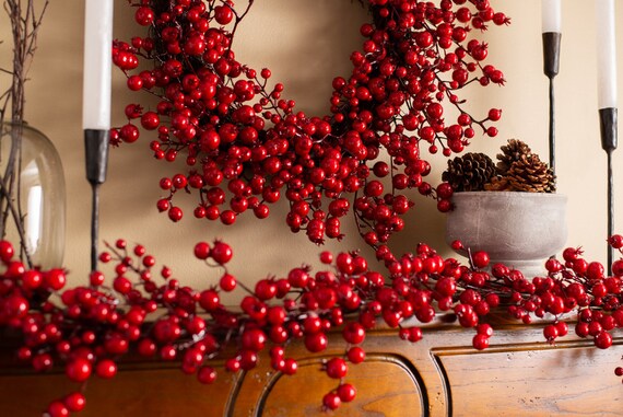 Waterproof Red Berry Christmas Holiday Mantle Garland Table Etsy 日本