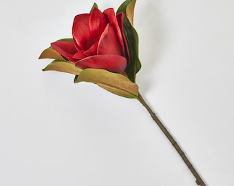 Magnolia roja grande Real Touch de 29 pulgadas, tallo individual o paquete de 3