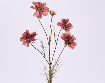 Ramo de Cosmos de otoño en malva antiguo, de un solo tallo, con flores artificiales - 81 cm