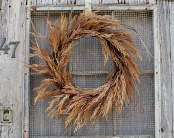 Two-Tone Autumn Brown Faux Pampas Grass Fall Front Door Wreath