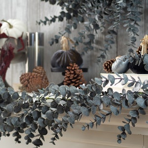 Midnight Eucalyptus Fall Halloween Table Runner Mantle Garland