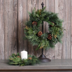 Classic Holiday Greens & Pinecone Holiday Mini Wreath or Candle Ring Centerpiece