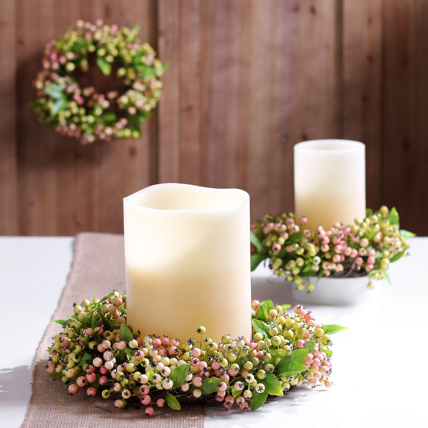 Pink & Green Pepper Berry Mini Wreath Candle Wreath and Etsy