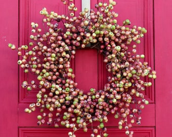 Burgundy and Cream Gooseberry All Seasons Front Door Wreath