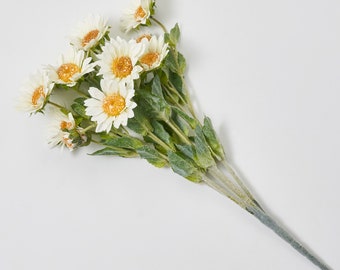 Cream Mini Sunflower Blooms & Buds Faux Floral Bush Bouquet - 25"