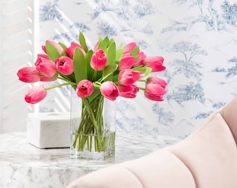 Real Touch Tulip Bouquet – Spring Floral Arrangement in Glass Vase