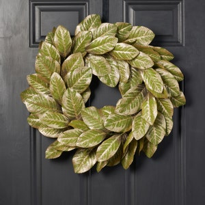 Grün & Gold Metallic Magnolienblatt Haustür Urlaub Kranz schimmernde Weihnachtsmantel Dekor