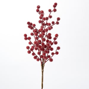 Burgundy Red Metallic Glitter Sugar Berry Branch Spray - 29"