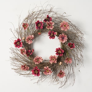 Wine Mini Cosmos Wispy Birch Twig Front Door Fall Wreath