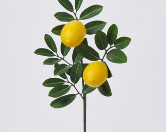 Ramo decorativo de cítricos artificiales, limón y hojas - 50 cm