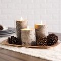 Moving Flameless LED Brown Faux Birch Pillar Candles with Remote - Set of 3