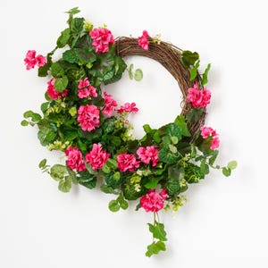 Rosa Geranien-Sommerkranz – Französische Begonie & Eukalyptus, handgefertigt