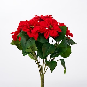Mini Red Christmas Poinsettia Holiday Bloom Bush Spray - 14"