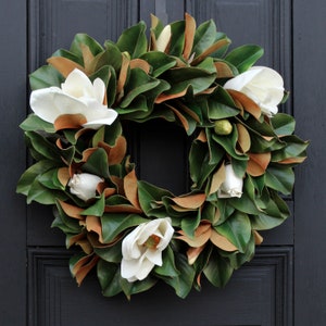 Classic Real Touch White Magnolia All Seasons Front Door Wreath 24 image 1