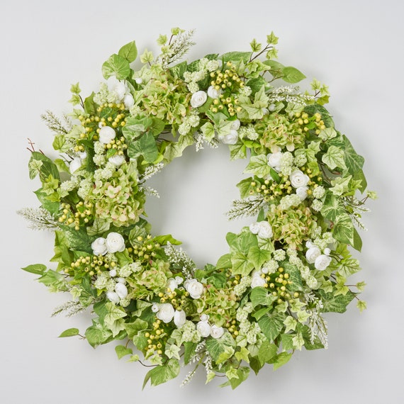 Hydrangea & White Berry Everyday Spring Summer Front Door Wreath