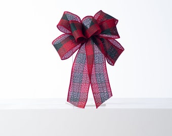 D. Stevens Red and Green Holiday Plaid Hand Tied Loop Bow & Spool of Ribbon