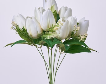 Weißer Seiden-Tulpenblüte & Blattstielstrauß-Imitat-Blumenspray - 19 ""