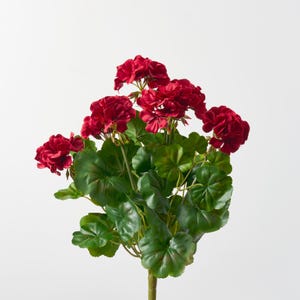 Red Geranium Faux Floral Bush Stem Spray - 19"