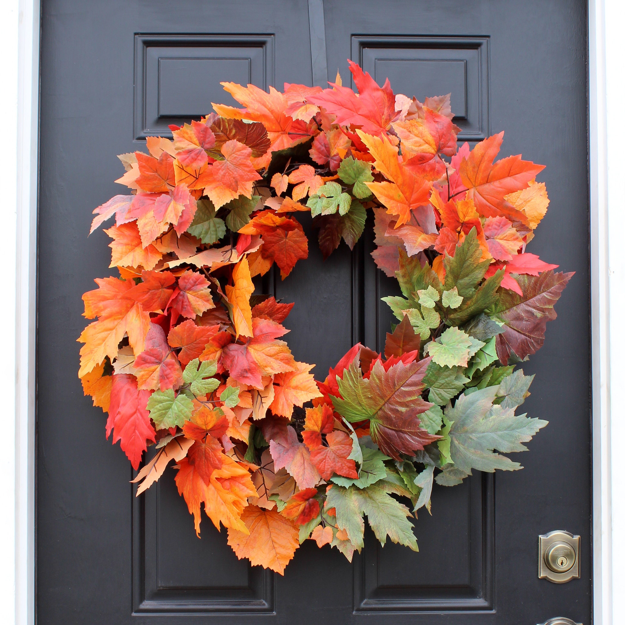Orange & Green Ombre Maple Leaf Front Door Fall 28” Wreath - Etsy