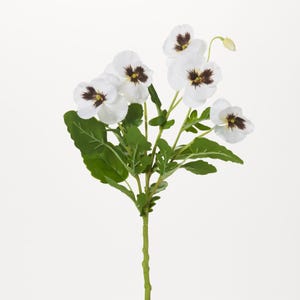 White Faux Floral Silk Pansy Spray with Wired Stems - 15&quot;